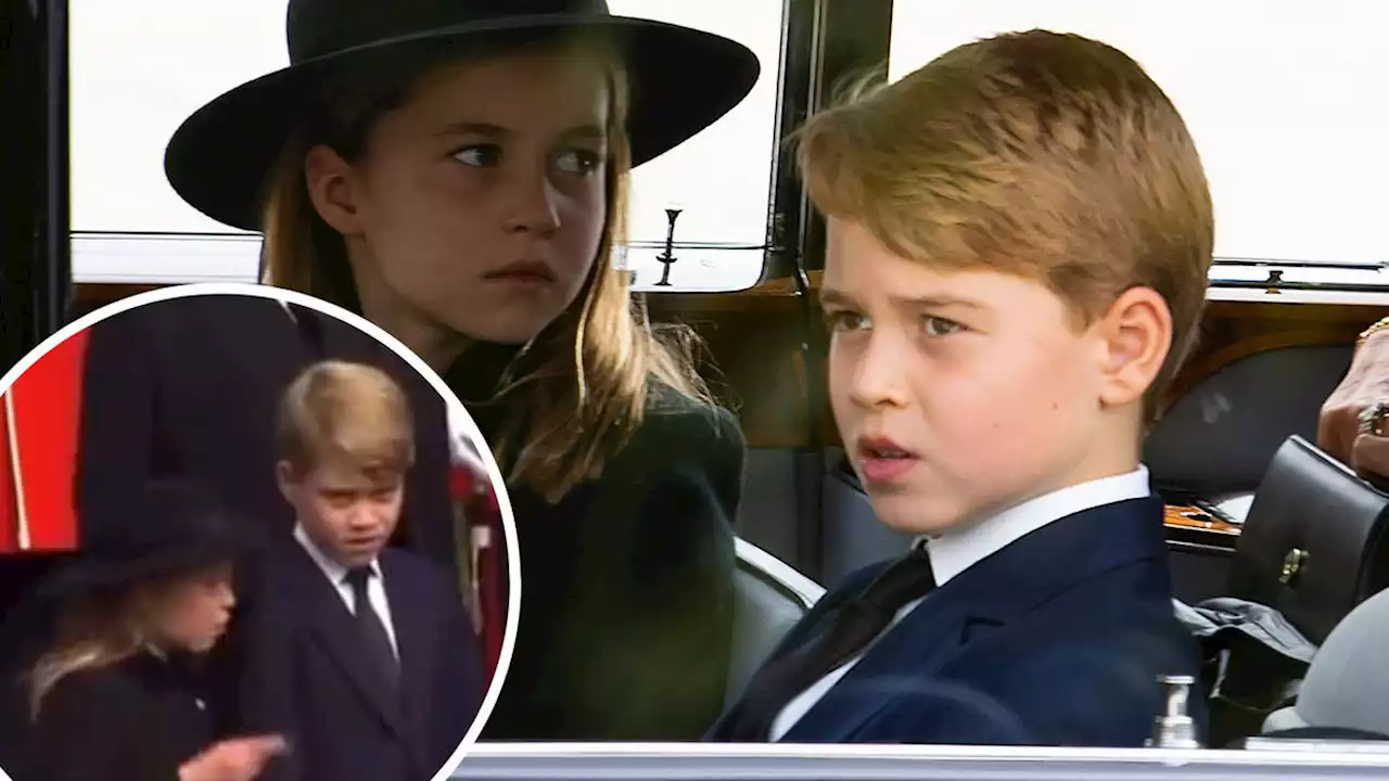 Watch: Sweet moment Princess Charlotte tells Prince George to bow as Queen's coffin passes by