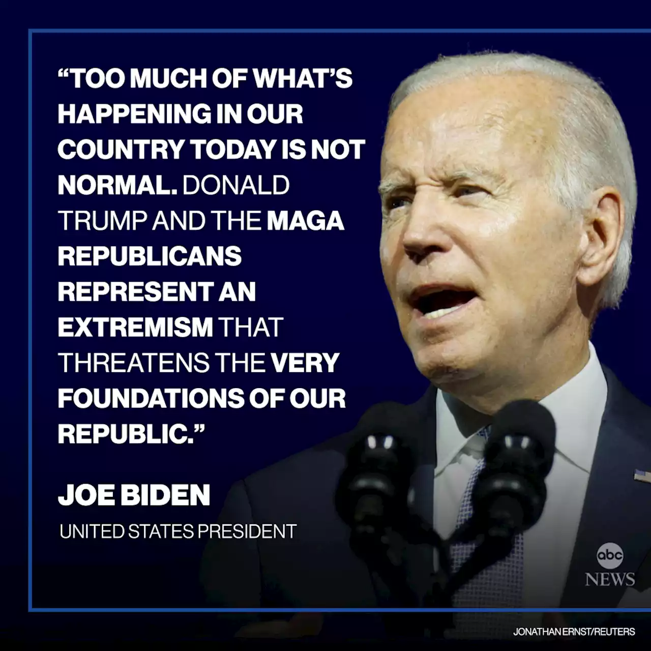 Biden attacks Trump and MAGA Republicans as threat to American democracy