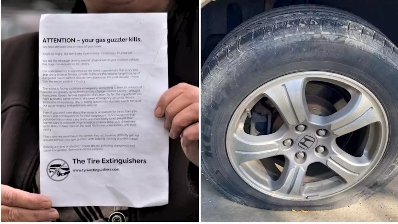 'Your gas guzzler kills': Edmonton woman finds warning on her SUV along with deflated tires