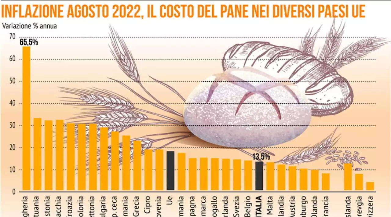 Inflazione agosto 2022, il costo del pane nei diversi Paesi Ue - Foto Tgcom24