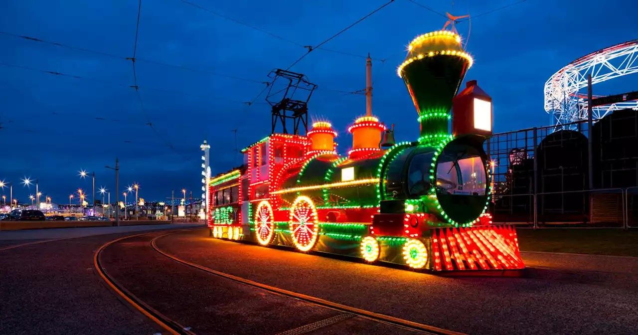 Illuminated tram parade returning to Blackpool