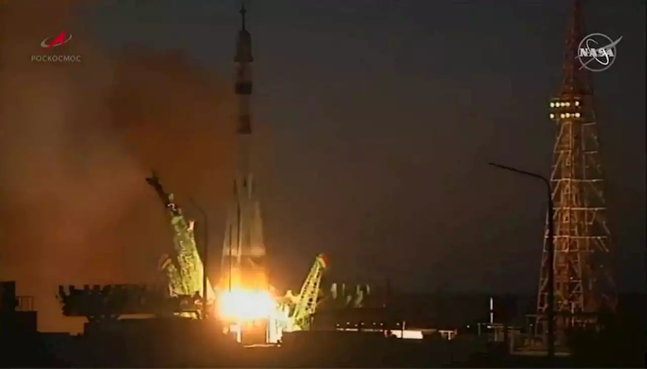 NASA Astronaut and Two Cosmonauts Launch on Soyuz Rocket in Kazakhstan