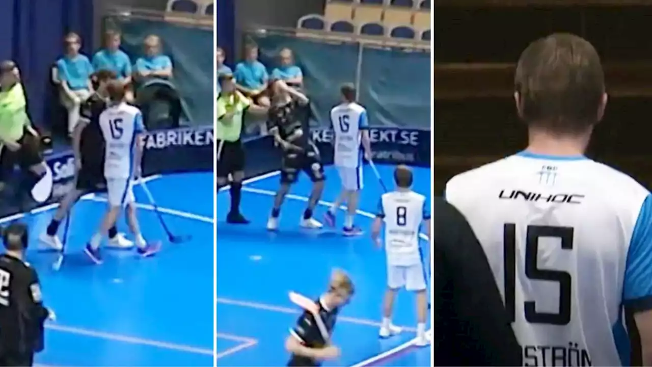 Innebandy: FC Helsingborgs Fredi Petersson rasade efter skallningen från Kalmarsunds Tobias Lindström
