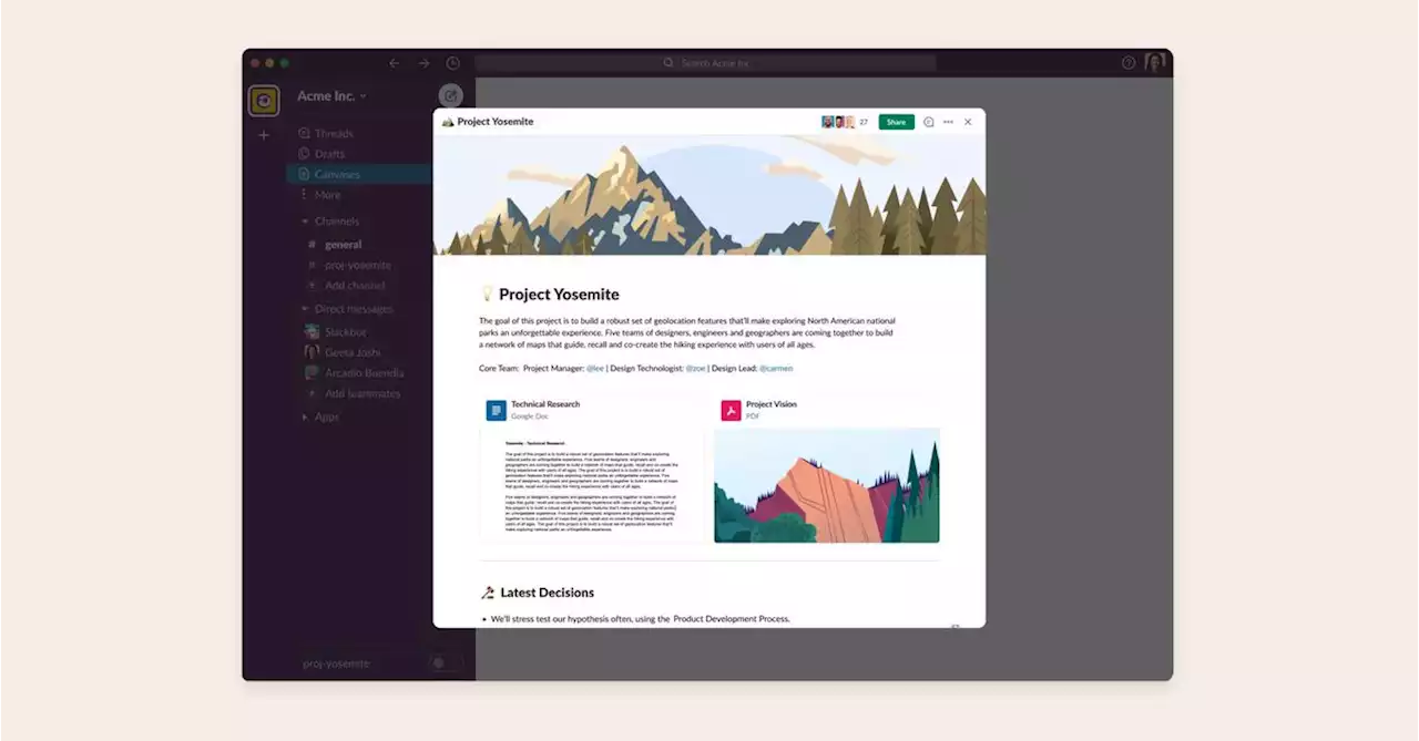 Slack’s new Canvas feature puts a document editor in your chat window