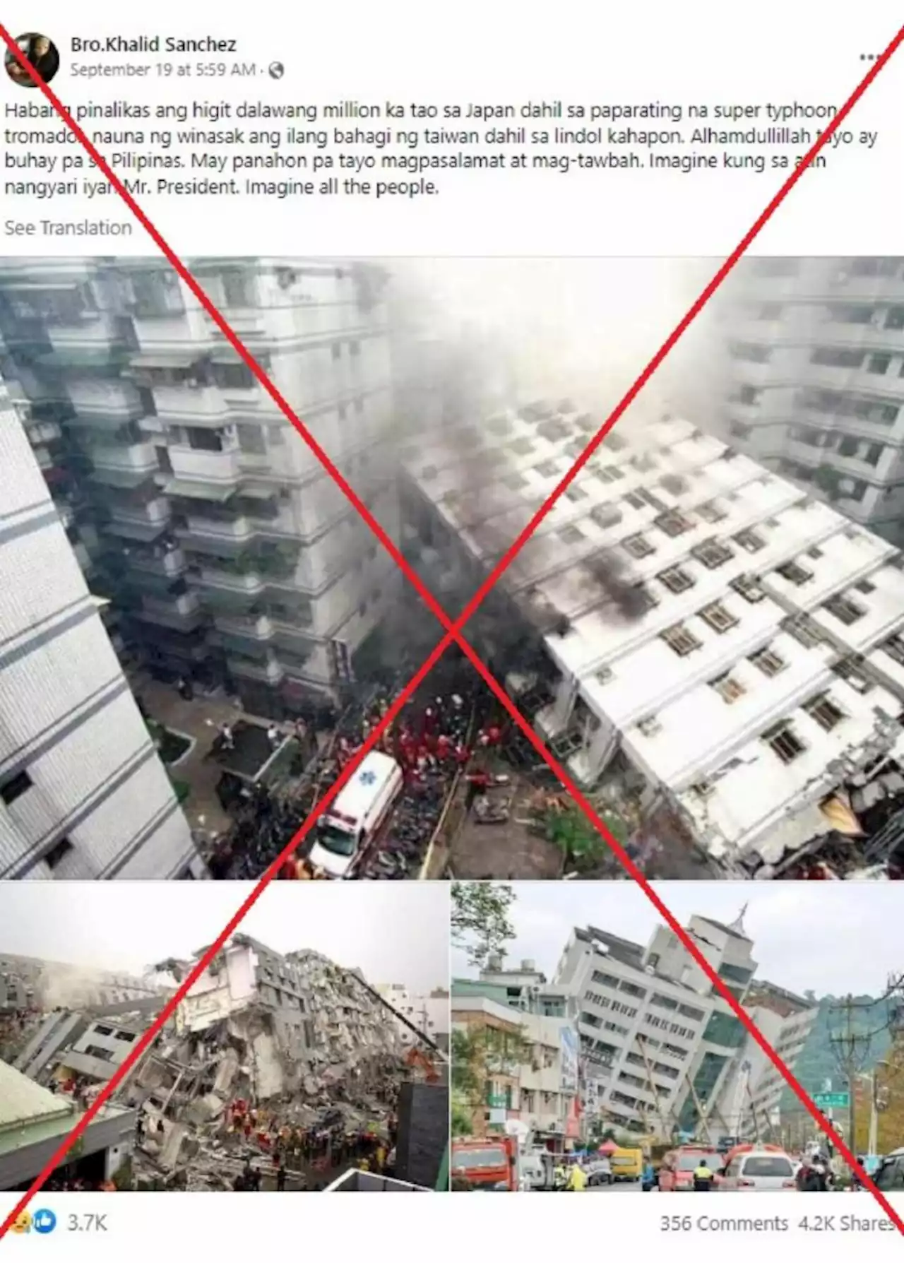 Misleading posts recirculate old Taiwan earthquake photos as recent