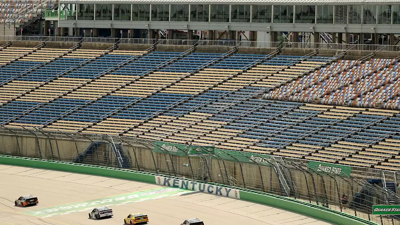 The inactive Kentucky Speedway is now a storage facility for unfinished Ford trucks