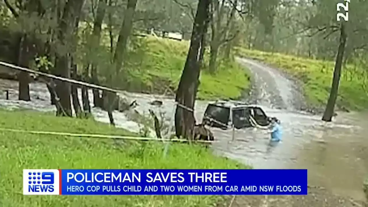 'Humble' police officer speaks after rescuing trio from NSW floods