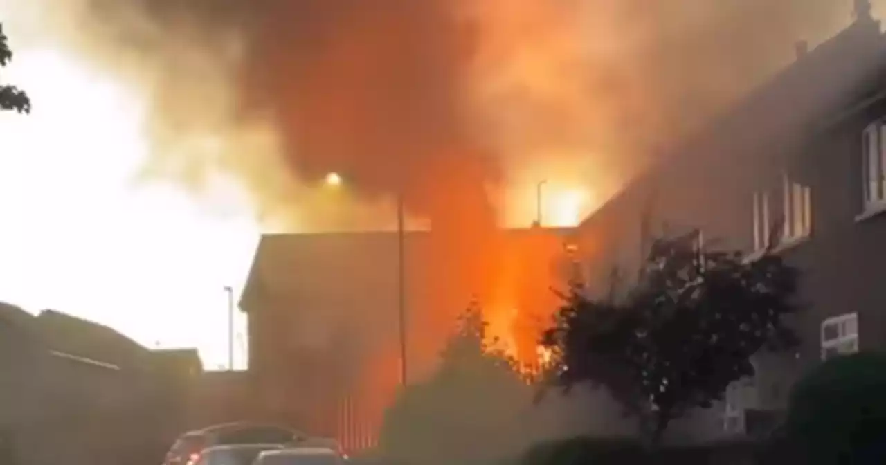 Neighbourhood power box up in flames as explosion fills the sky with black smoke