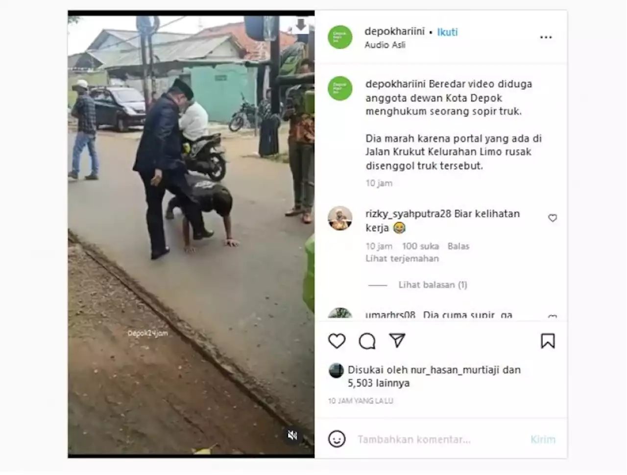 Viral, Anggota DPRD Depok Hukum Push Up dan Tendang Sopir Truk karena Tabrak Portal |Republika Online