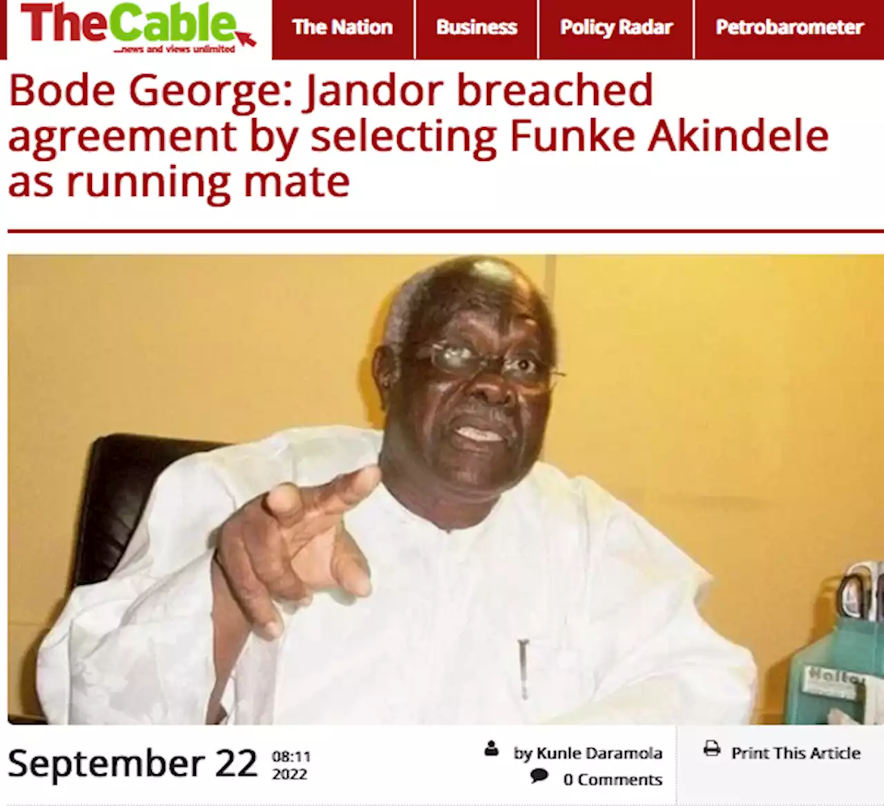 Bode George: Jandor breached agreement by selecting Funke Akindele as running mate