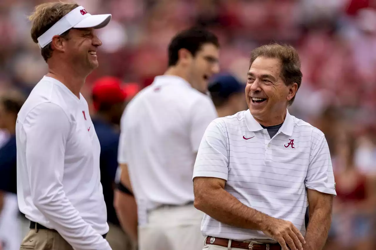 Nick Saban seems happiest at this moment before Alabama football games