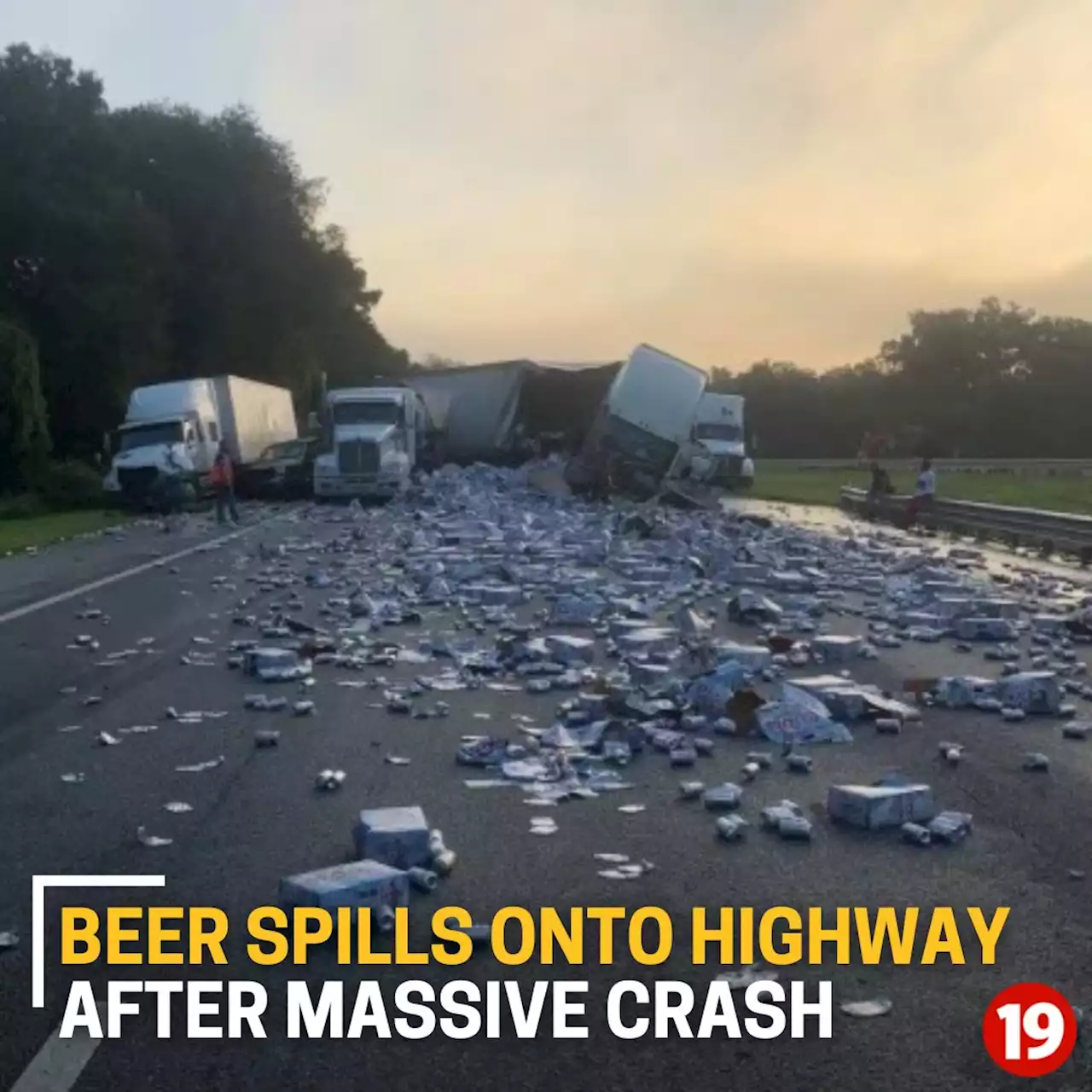 Beer spills onto highway after massive tractor-trailer crash