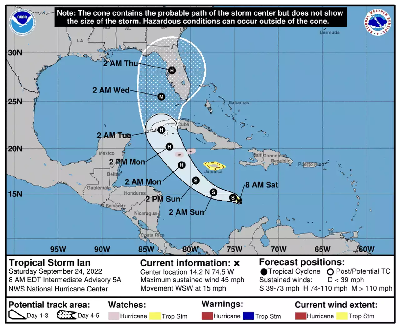 Tropical Storm Ian's path shifts a bit