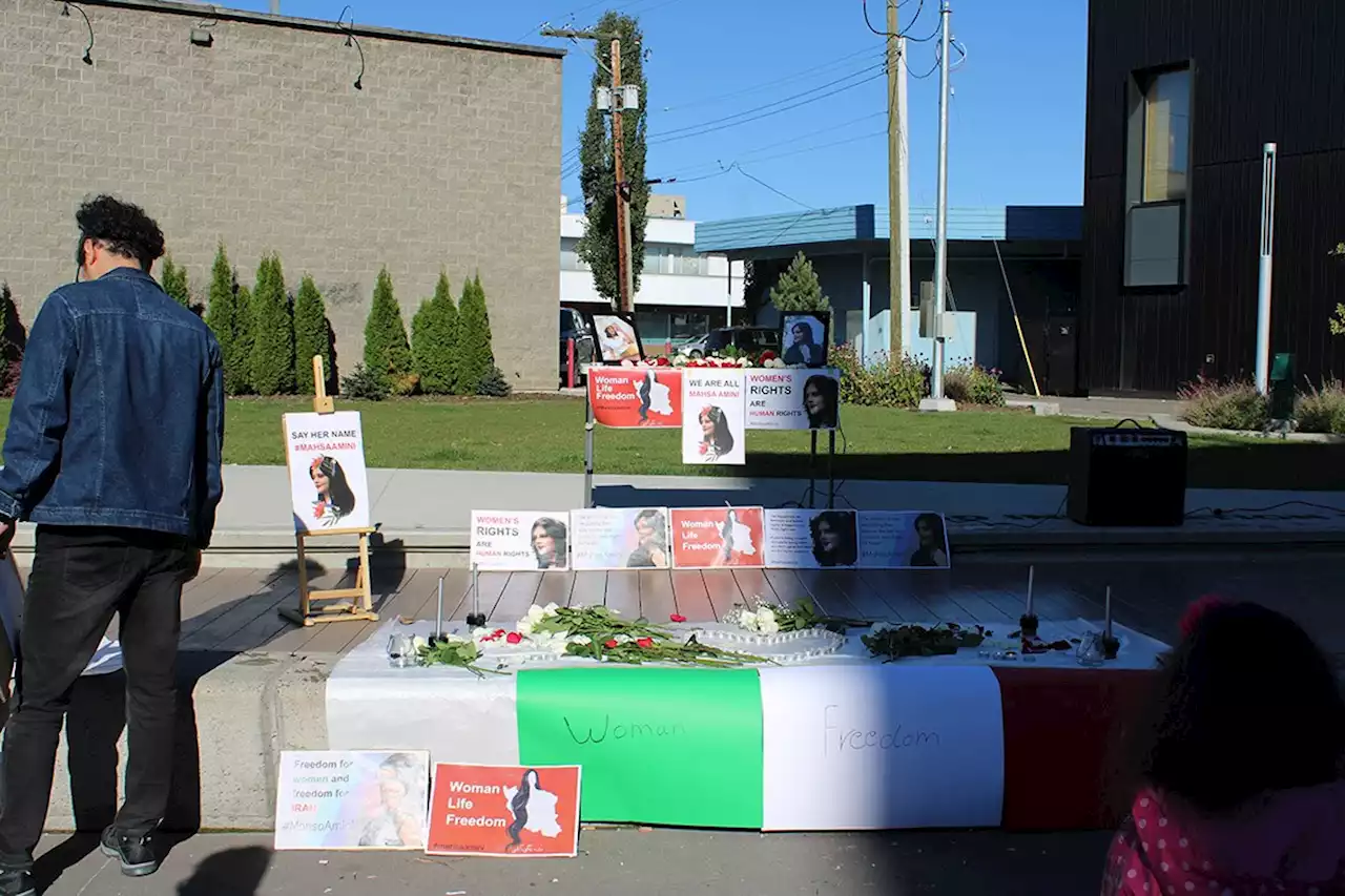 Iran protest rally at Wood Innovation Centre downtown Prince George