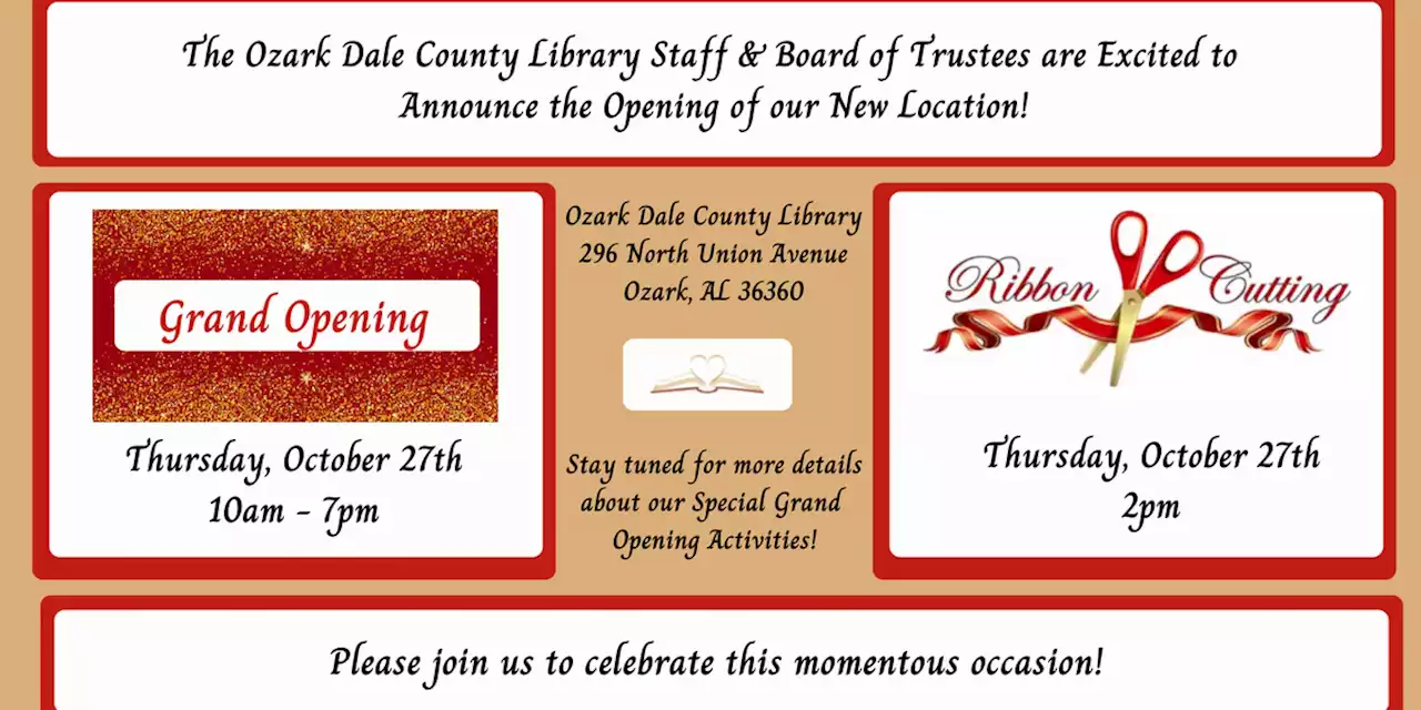 Ozark Dale County Library’s new location opening in October