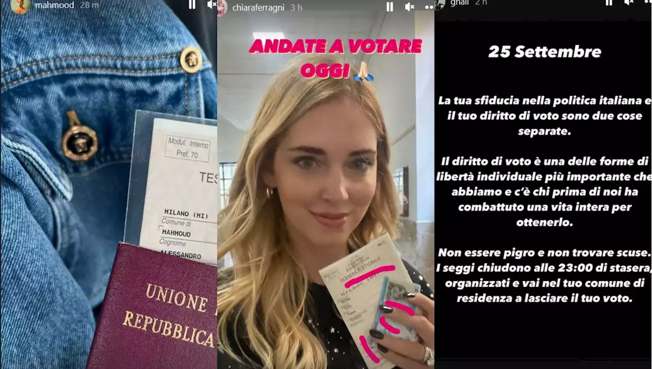 Elezioni, da Chiara Ferragni a Roberto Bolle e Mahmood l'invito sui social: 'Andate a votare'