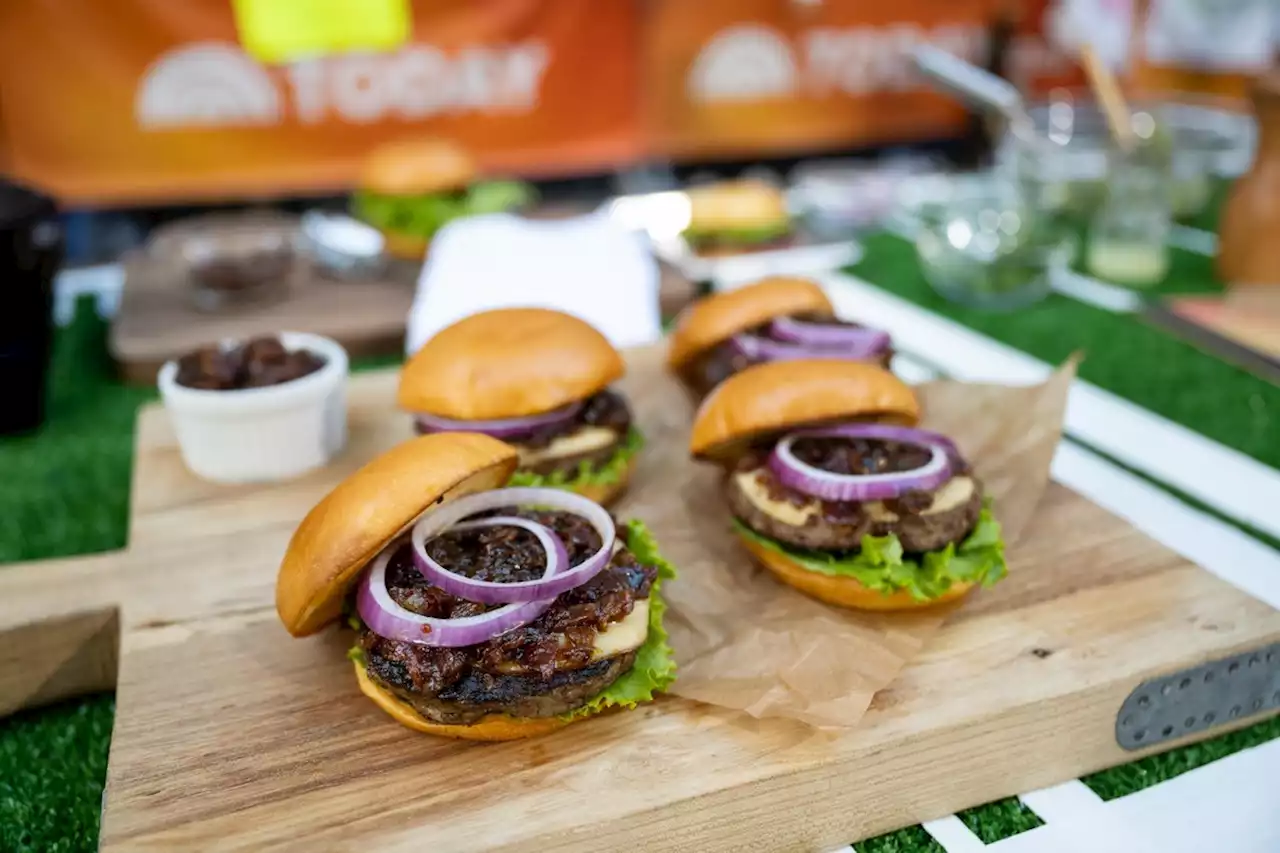 Achieve game-day grub greatness with bacon jam burgers and shrimp-avocado crostini