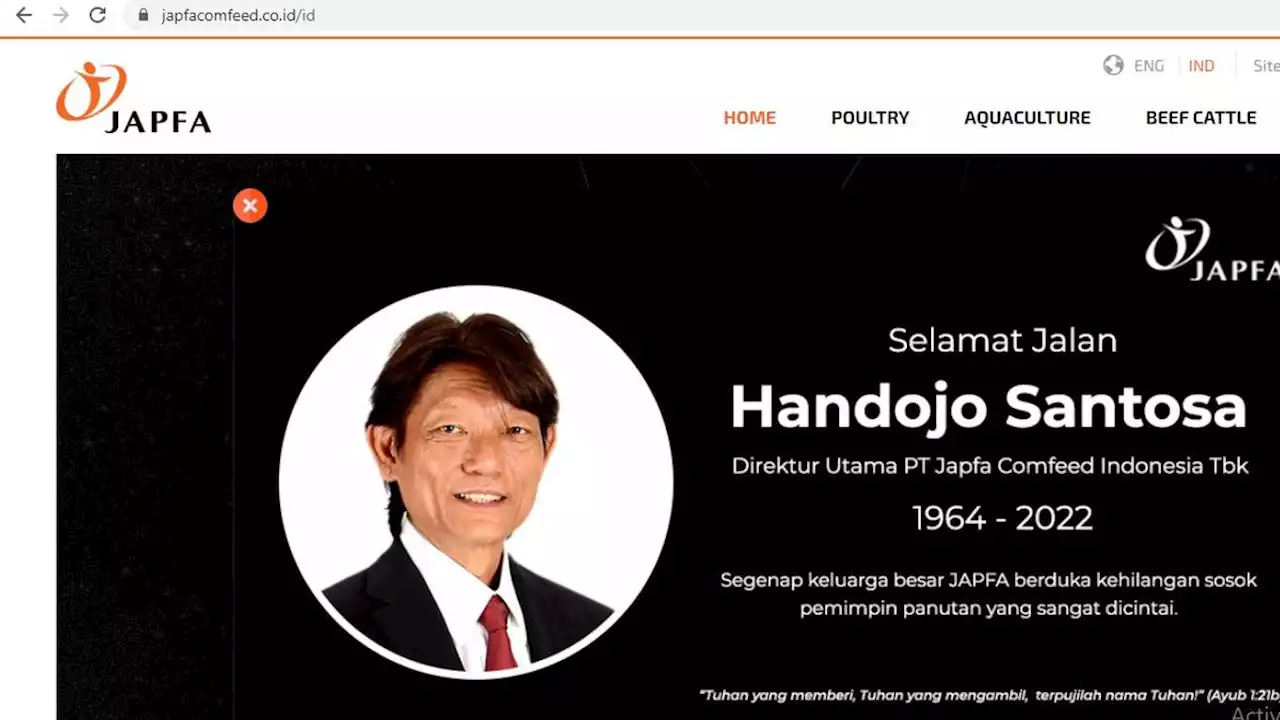 Profil Dirut Japfa Comfeed Indonesia Handojo Santosa yang Meninggal Dunia