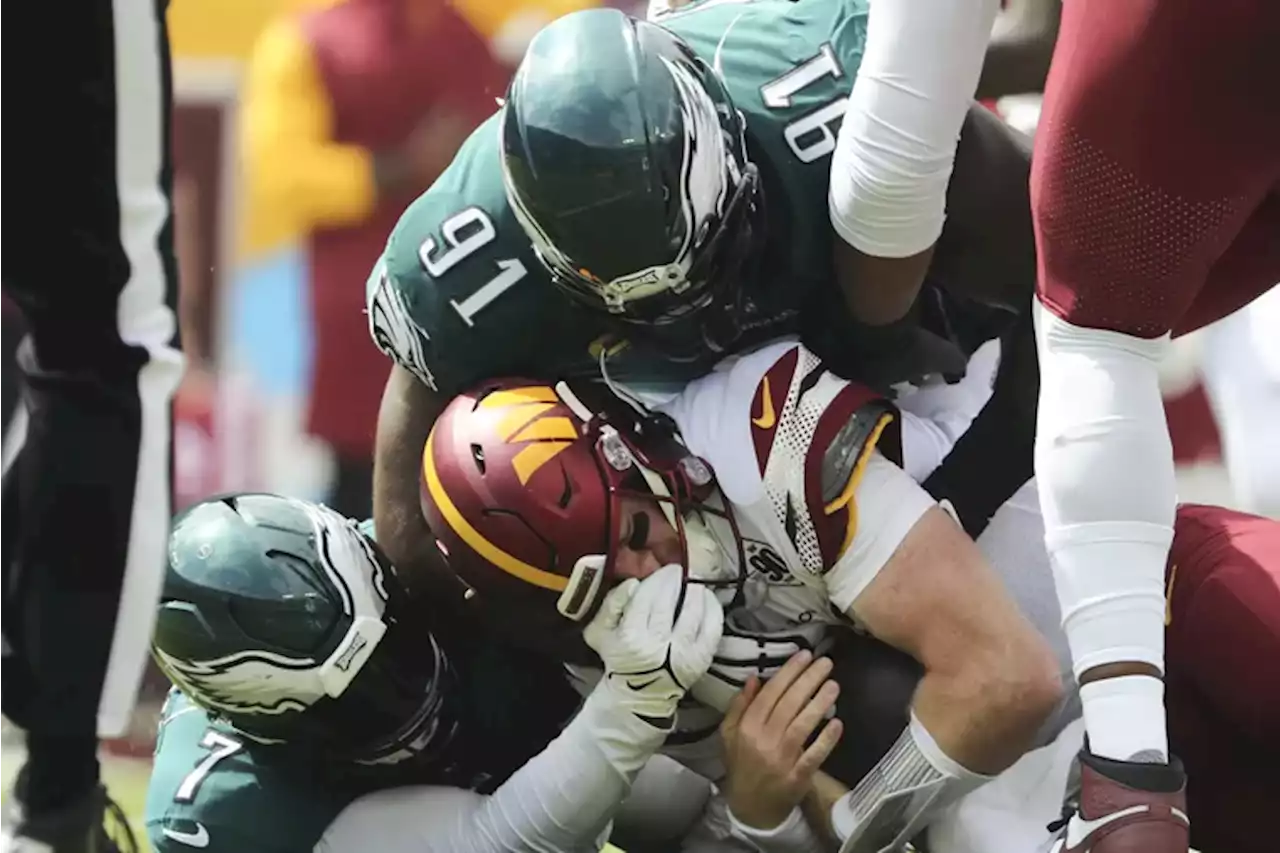 ‘Nine sacks — that’s crazy’: Eagles defense pummels Carson Wentz in a win over the Commanders