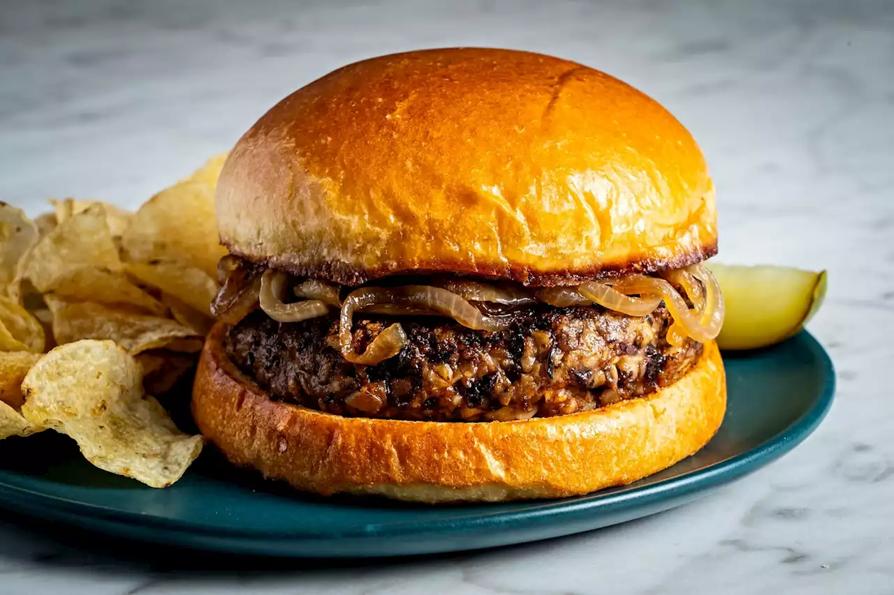 A pantry-friendly veggie burger starts with canned mushrooms and beans