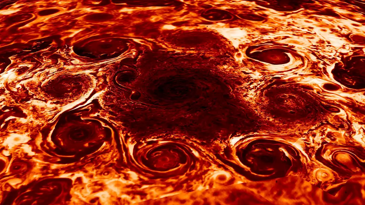 New study digs deeper into bizarre cyclones at Jupiter's north pole