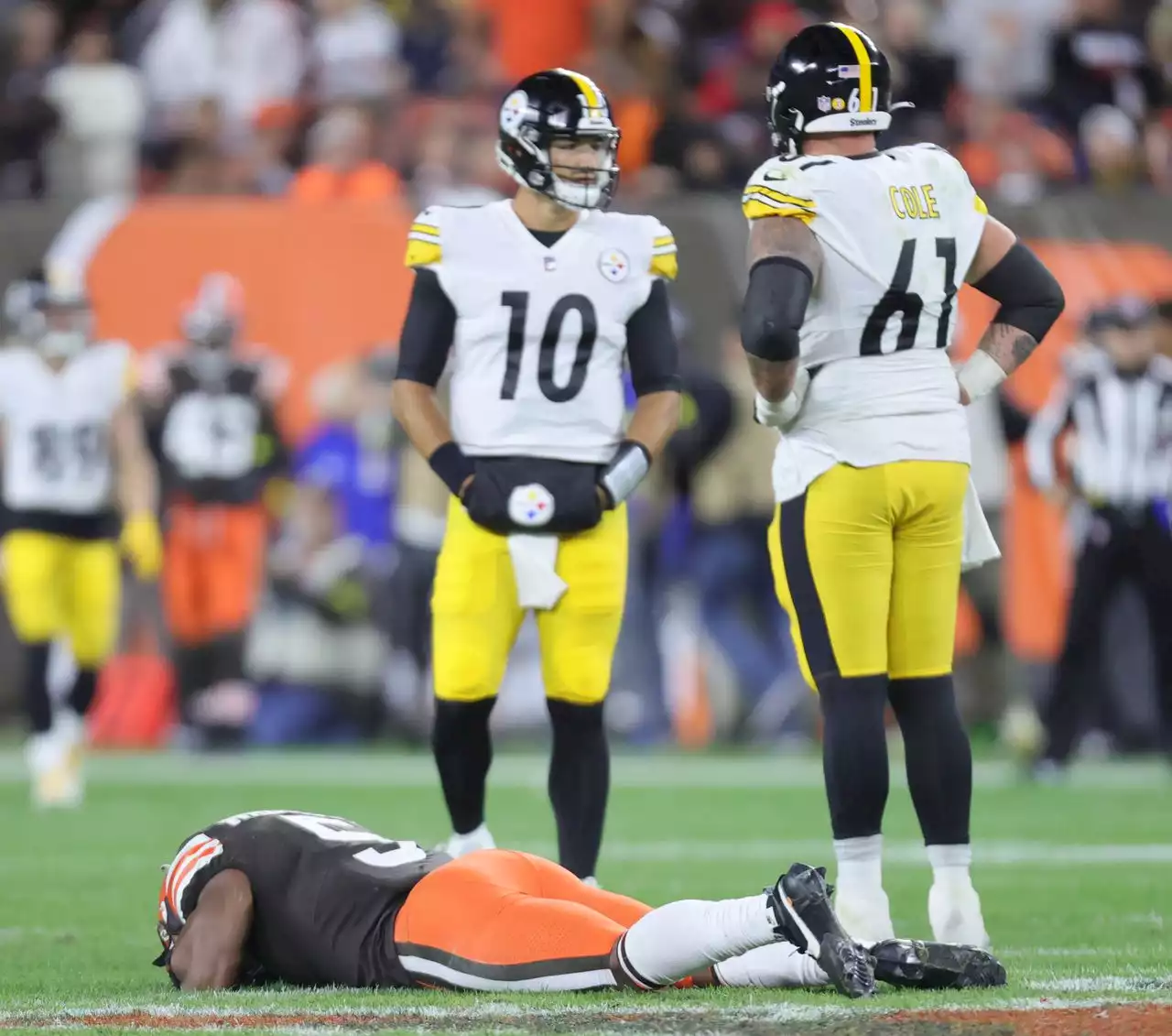 Myles Garrett: ‘That was a bull---- play’ by Steelers’ Chukwuma Okorafor for diving on Anthony Walker Jr.’s back