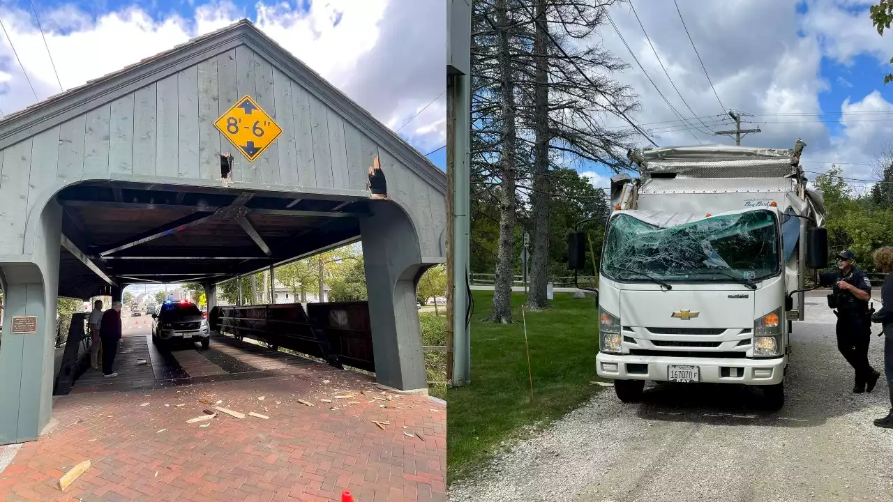 Long Grove's historic bridge struck by truck — again