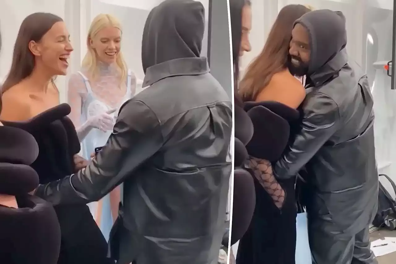 Kanye West and ex Irina Shayk have flirty moment at London Fashion Week