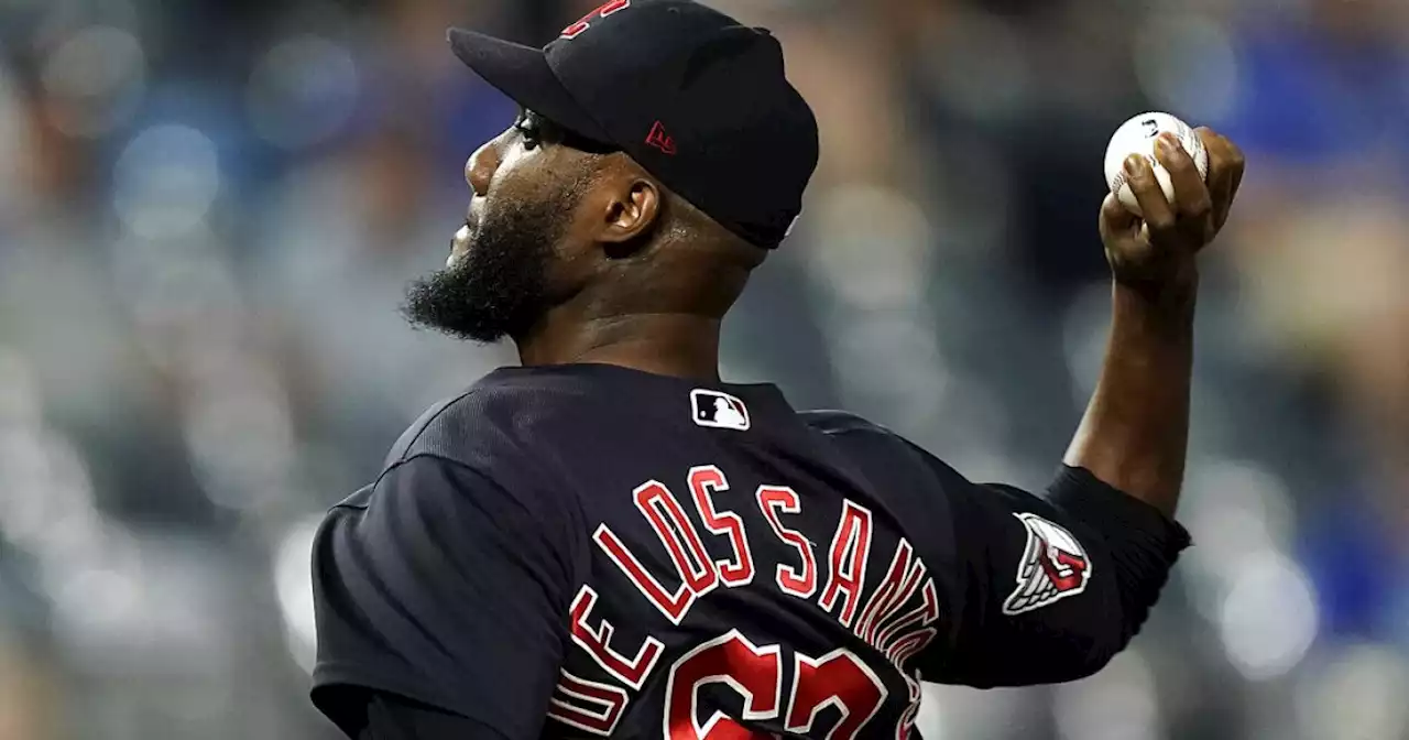 Guardians pitcher Enyel De Los Santos has an immaculate seventh inning Tuesday night against the Rays