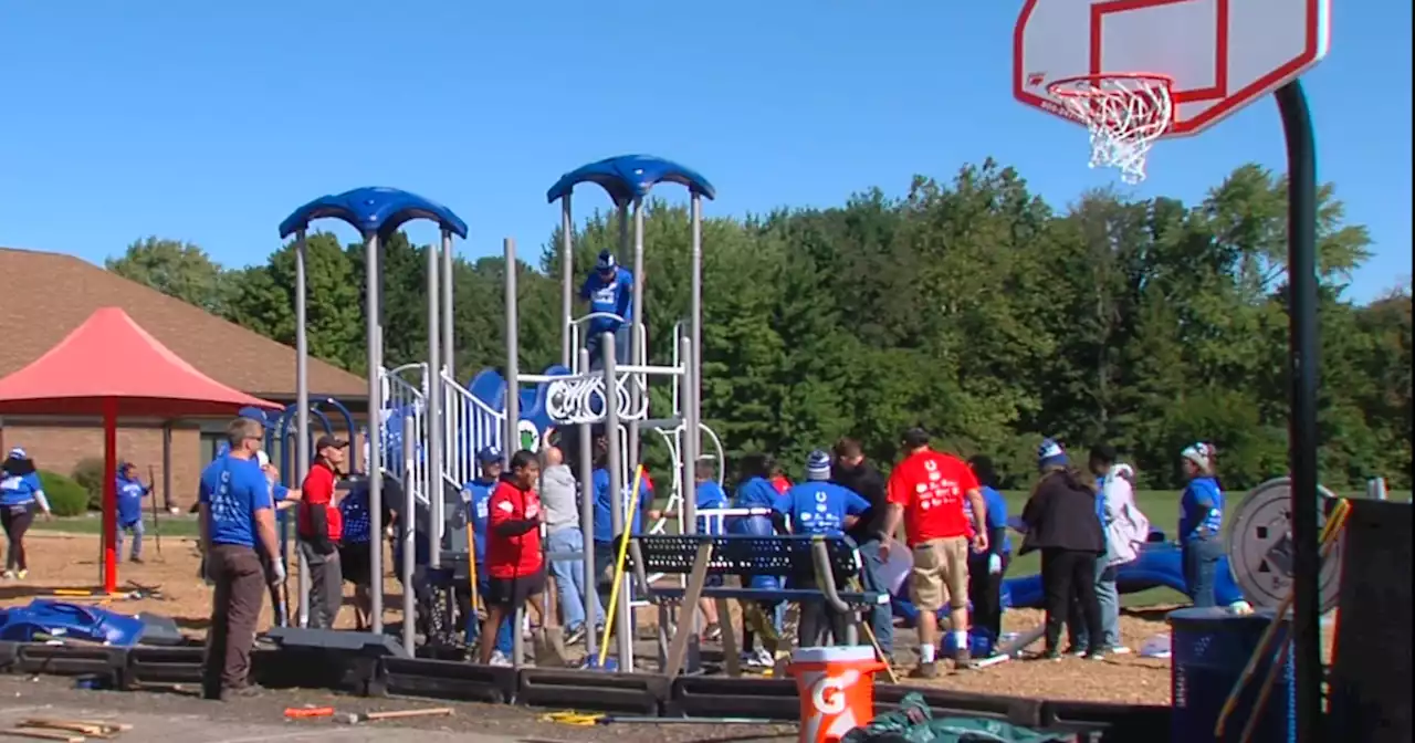 Colts, community partners build playground at Deer Run Elementary