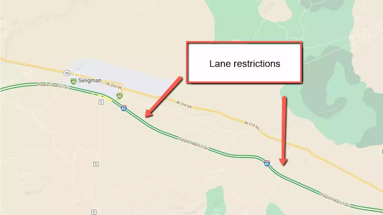 Westbound Interstate 40 narrowed to one lane east of Seligman Sept. 28-29