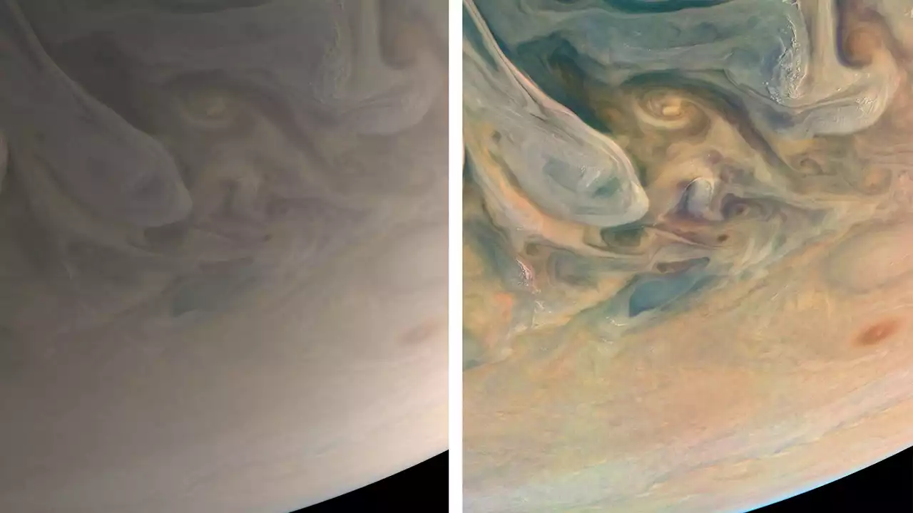 Juno's striking new image of Jupiter reveal the planet's true swirling colors