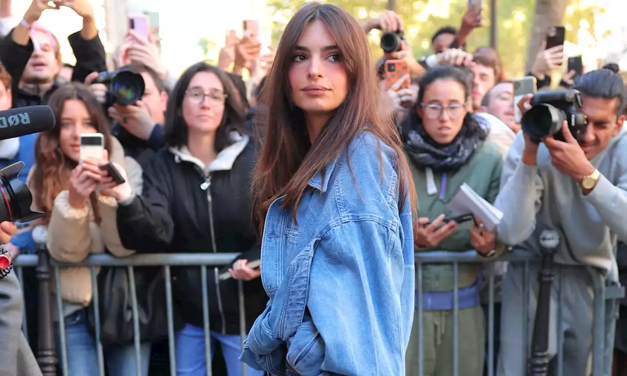 Emily Ratajkowski rocks double denim at Loewe during Paris Fashion Week