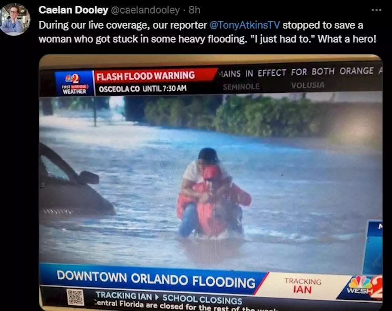 'What a hero': TV reporter rescues nurse who was trapped in Hurricane Ian floodwaters