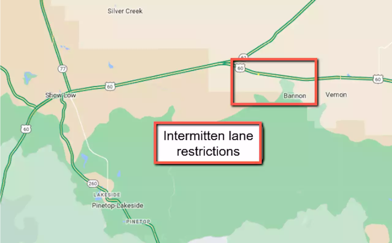 Intermittent lane restrictions on US 60 east of Show Low Sept. 6-15