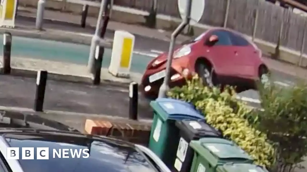 Car hits notorious road bollards despite widening