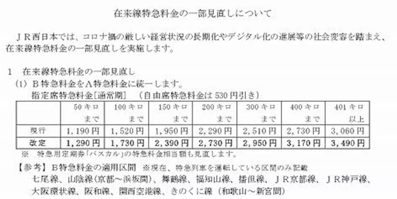 “300円で乗れる新幹線車両”も値上げ…… JR西日本、2023年4月に在来線特急料金を一部見直し - トピックス｜Infoseekニュース