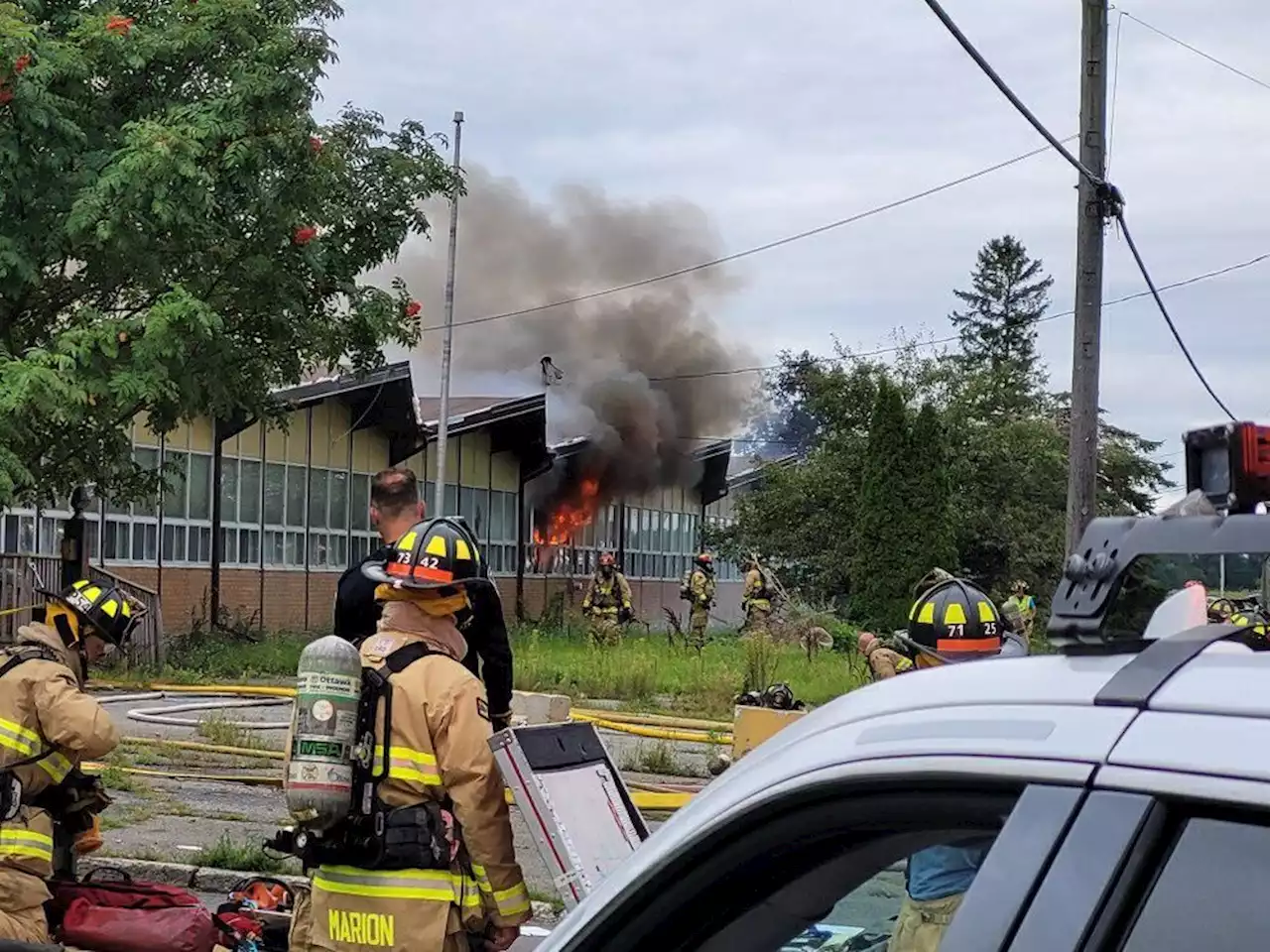 Ottawa firefighters tackle two-alarm fire at vacant school in Sarsfield Sunday