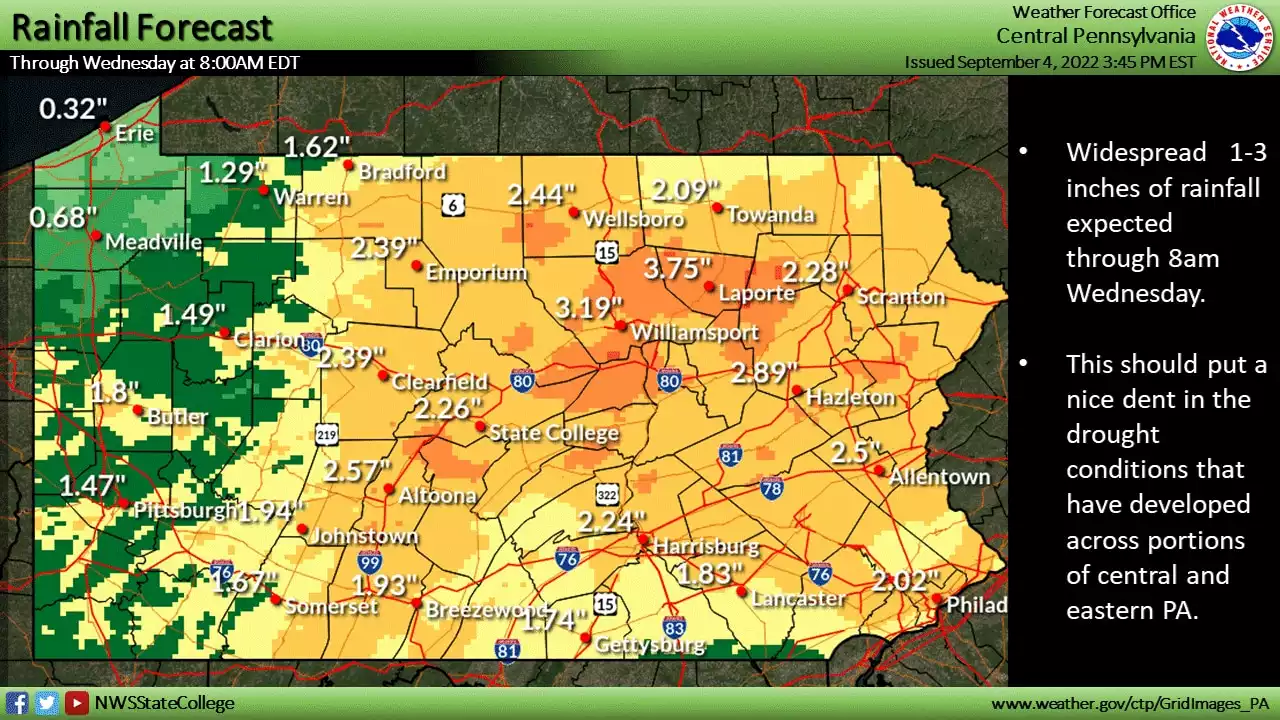 Flood watch issued for parts of central Pa. through Tuesday