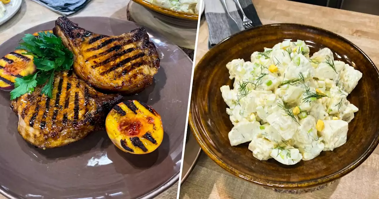 Southern cookout classics: Peach-glazed pork chops and potato salad