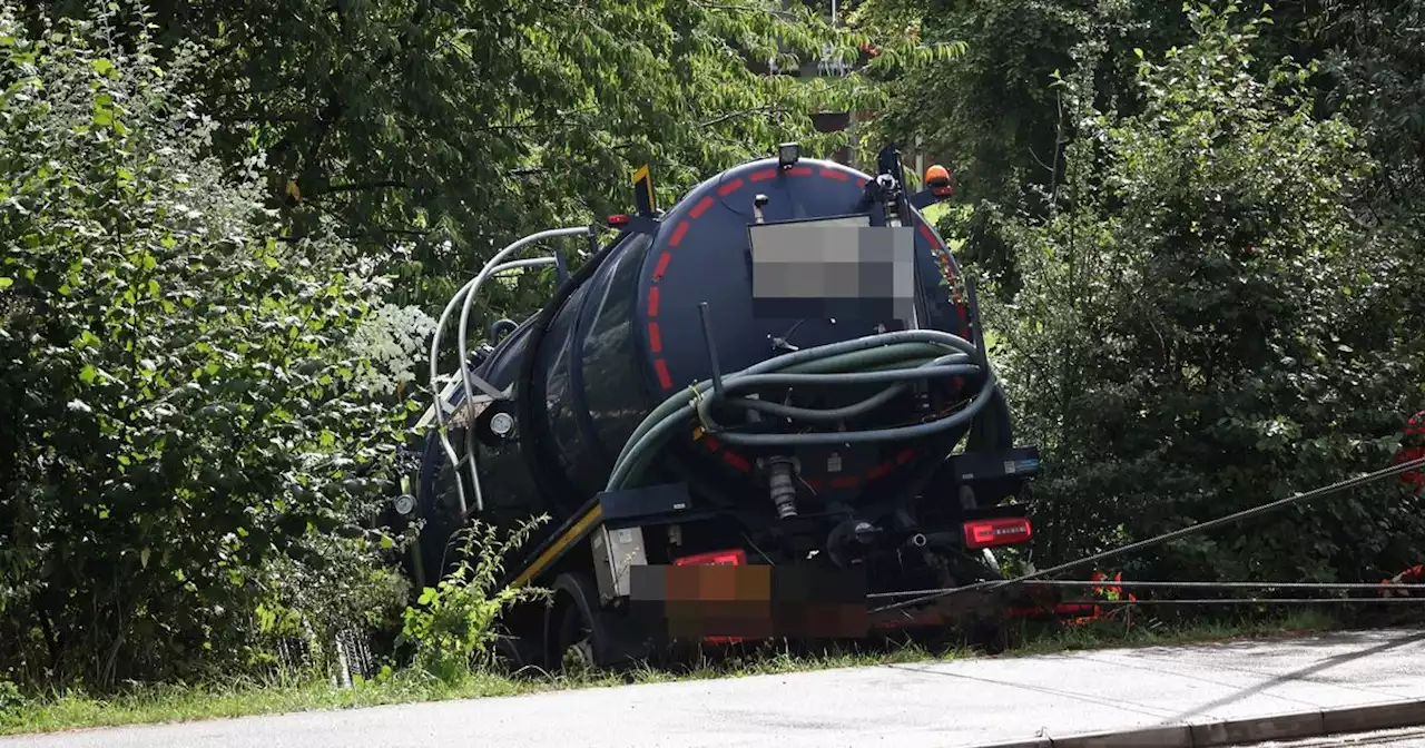 Emergency services respond after tanker veers off road and smashes into bushes