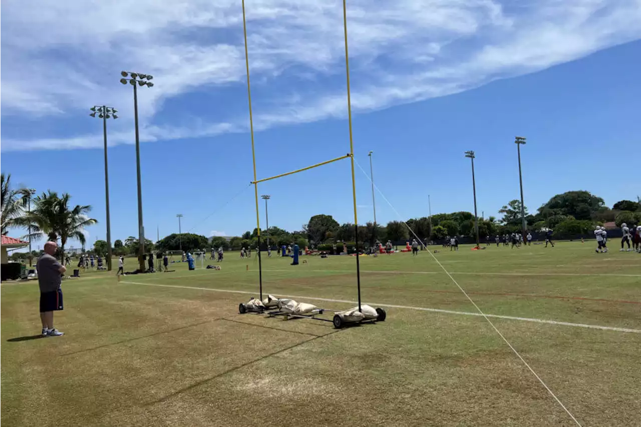 Why are the Patriots preparing for their season opener on a Division II soccer field?