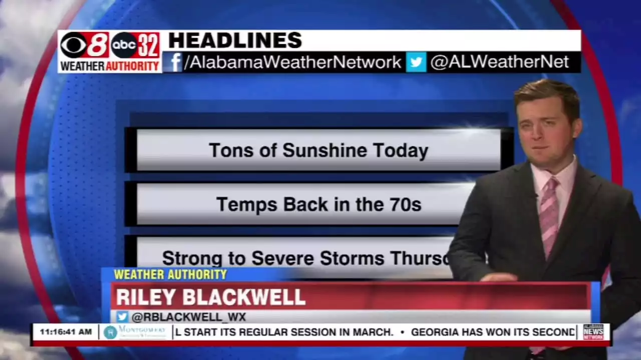 Sunny Tuesday Afternoon; Strong Storms Thursday - Alabama News