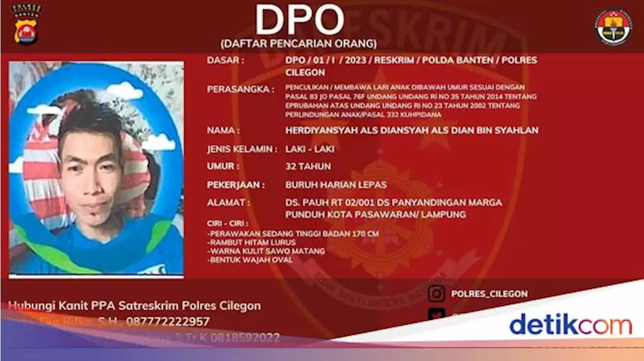 Penculik Anak 4 Tahun di Cilegon Jadi DPO Polisi, Ini Tampangnya