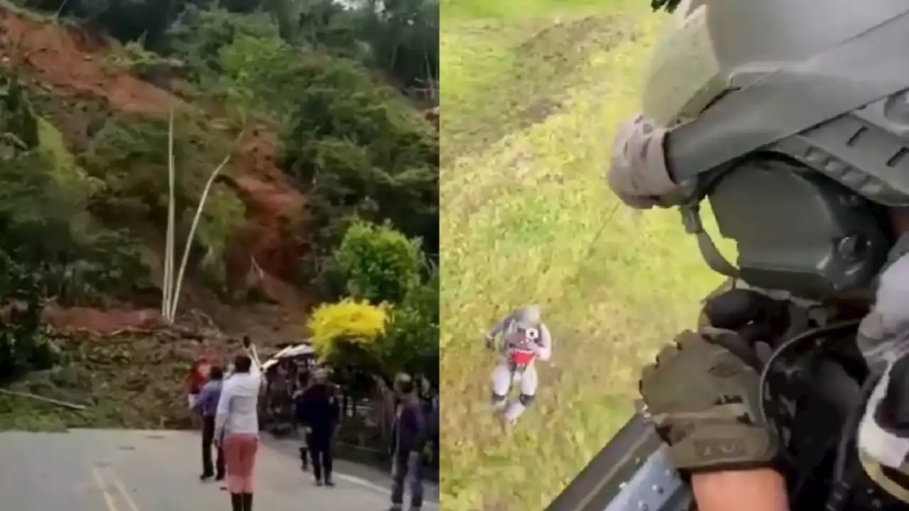 [VIDEO] Gigantesco derrumbe en Cauca: personas atrapadas fueron evacuadas en helicóptero de la Fuerza Aérea | Minuto30