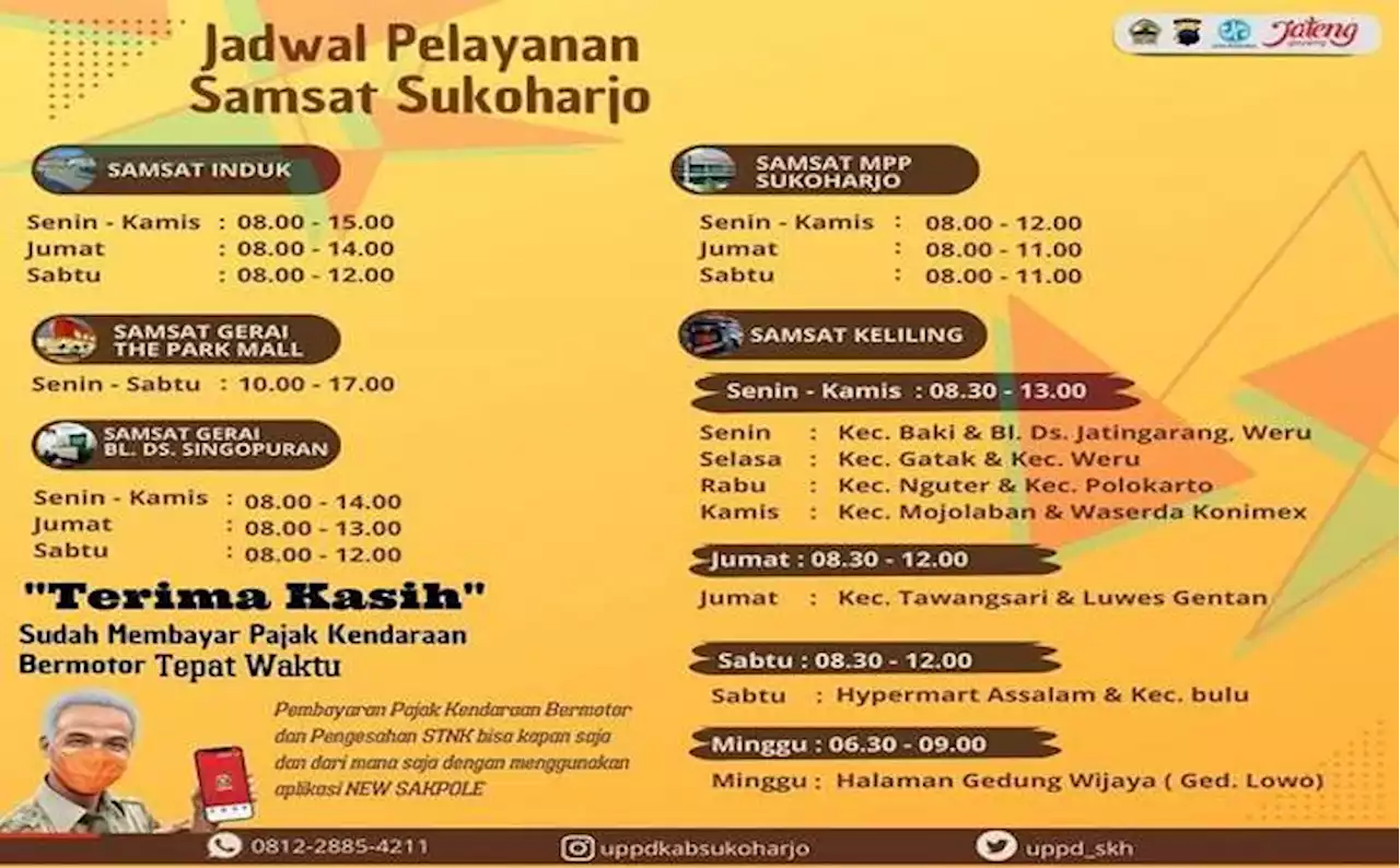 Yuk Cek! Berikut Jadwal Lengkap Samsat Keliling Sukoharjo Hari Ini