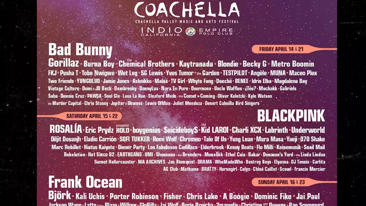 Coachella 2023 lineup announced: Bad Bunny, BlackPink and Frank Ocean will  headline – Press Enterprise