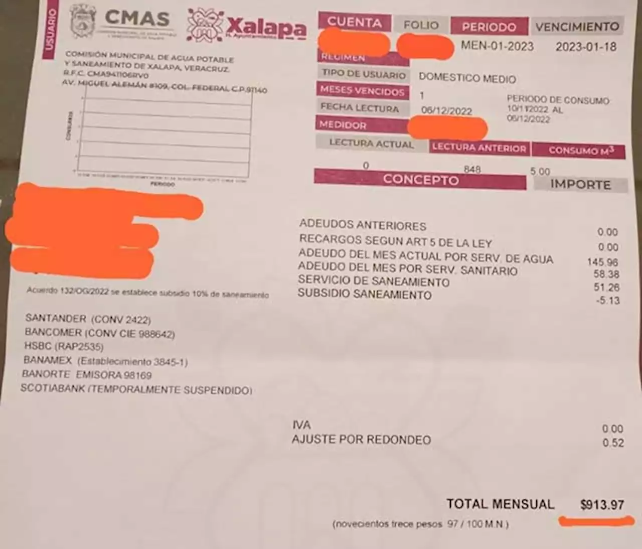 Denuncia cobro indebido por parte de CMAS Xalapa