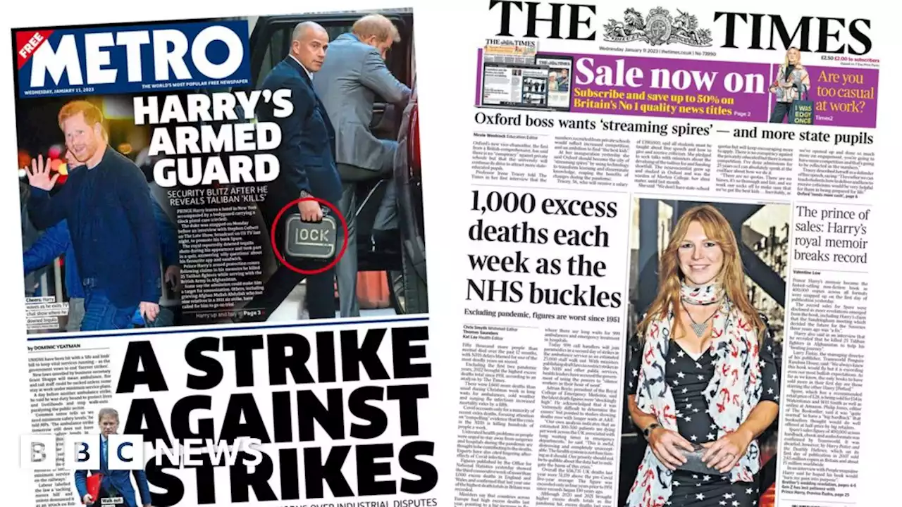 Newspaper headlines: 'Workers face strike ban' and 'prince of sales'