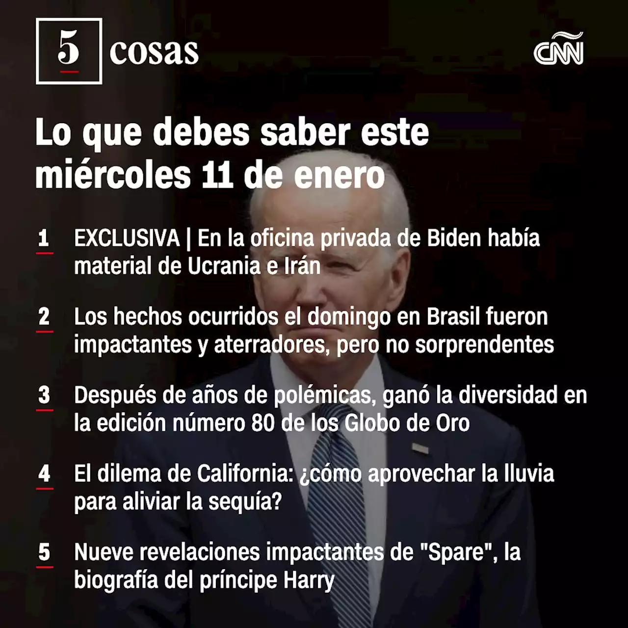 Las 5 cosas que debes saber este 11 de enero: En la oficina privada de Biden había material de Ucrania e Irán